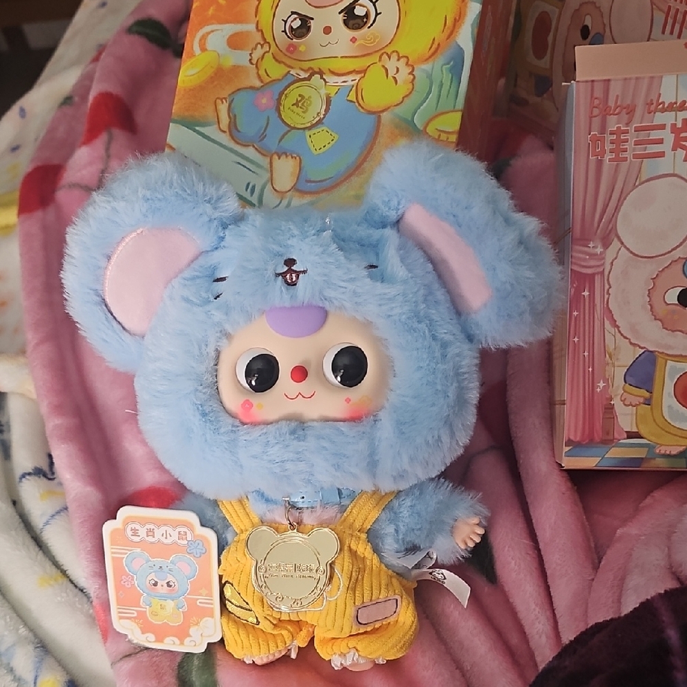 Baby 3 Cute Blue Plush Mouse with Yellow Outfit Bag Charm